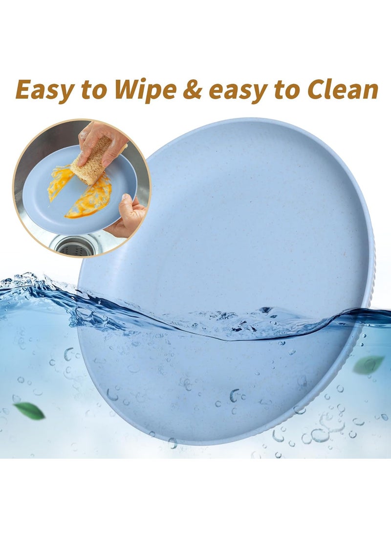 Trifecta Trifecta Wheat Straw Dinner Dishes Deep Plate 9 Unbreakable Plates Set of 6 Lightweight Plastic Plate Reusable for Kitchen Party Camping Picnic Dishwasher Microwave Safe 4 Blue  - Image 4