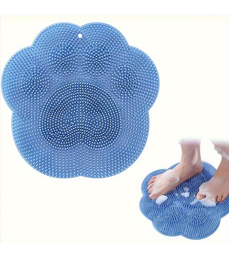 Blue Silicone Mat for Scrubbing Feet and Back Slip Resistant Easy Clean Bath Massage Pad - Image 2