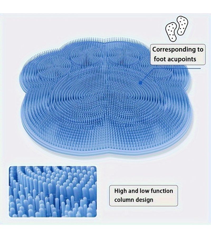Blue Silicone Mat for Scrubbing Feet and Back Slip Resistant Easy Clean Bath Massage Pad - Image 4