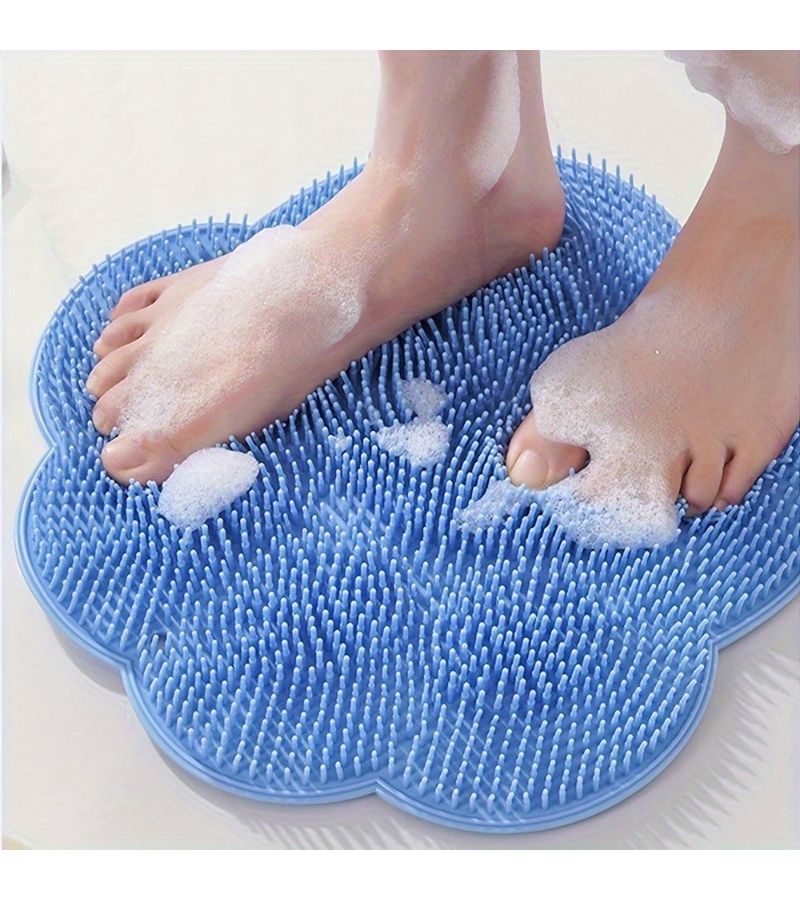Blue Silicone Mat for Scrubbing Feet and Back Slip Resistant Easy Clean Bath Massage Pad - Image 1