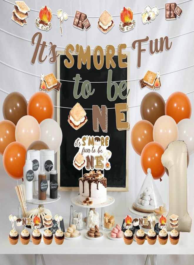Balterever S'more Birthday Party Decorations with S'mores Birthday Party Banner Garland It's S'more Fun to Be One Cake Cupcake Toppers for Camping Smore First Birthday Party Supplies - Image 3