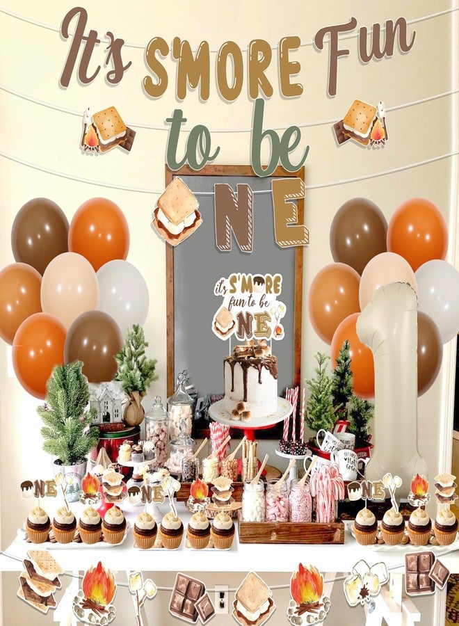 Balterever S'more Birthday Party Decorations with S'mores Birthday Party Banner Garland It's S'more Fun to Be One Cake Cupcake Toppers for Camping Smore First Birthday Party Supplies - Image 2