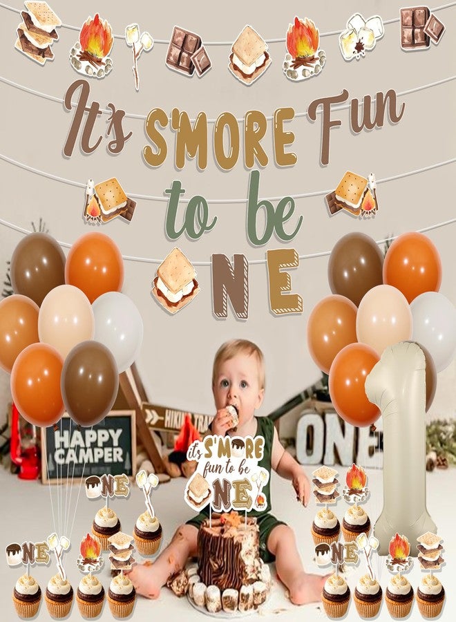 Balterever S'more Birthday Party Decorations with S'mores Birthday Party Banner Garland It's S'more Fun to Be One Cake Cupcake Toppers for Camping Smore First Birthday Party Supplies - Image 4