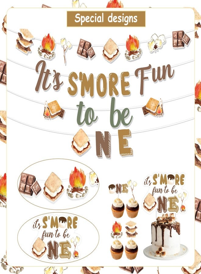 Balterever S'more Birthday Party Decorations with S'mores Birthday Party Banner Garland It's S'more Fun to Be One Cake Cupcake Toppers for Camping Smore First Birthday Party Supplies - Image 5