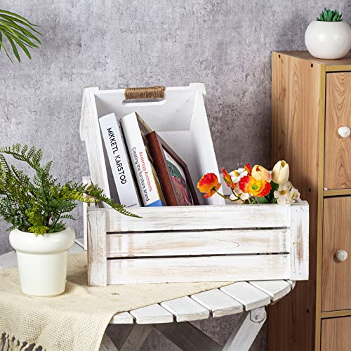 TIMRIS Set of 3 Rustic Wood Nesting Crates, Farmhouse Wooden Storage Container Boxes with Cutout Handles, Decorative Wooden Baskets for Display (Whitewash) - Image 5