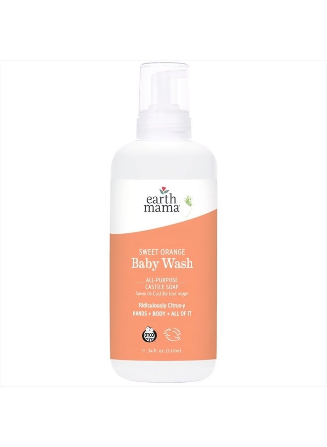 Earth Mama Sweet Orange Baby Wash Liquid Foaming Hand Soap Refill, Organic All Purpose Body Wash for Sensitive Skin, Castile Soap with Coconut Oil, Shea Butter, Calendula, & Aloe, 34 fl oz  - Image 1
