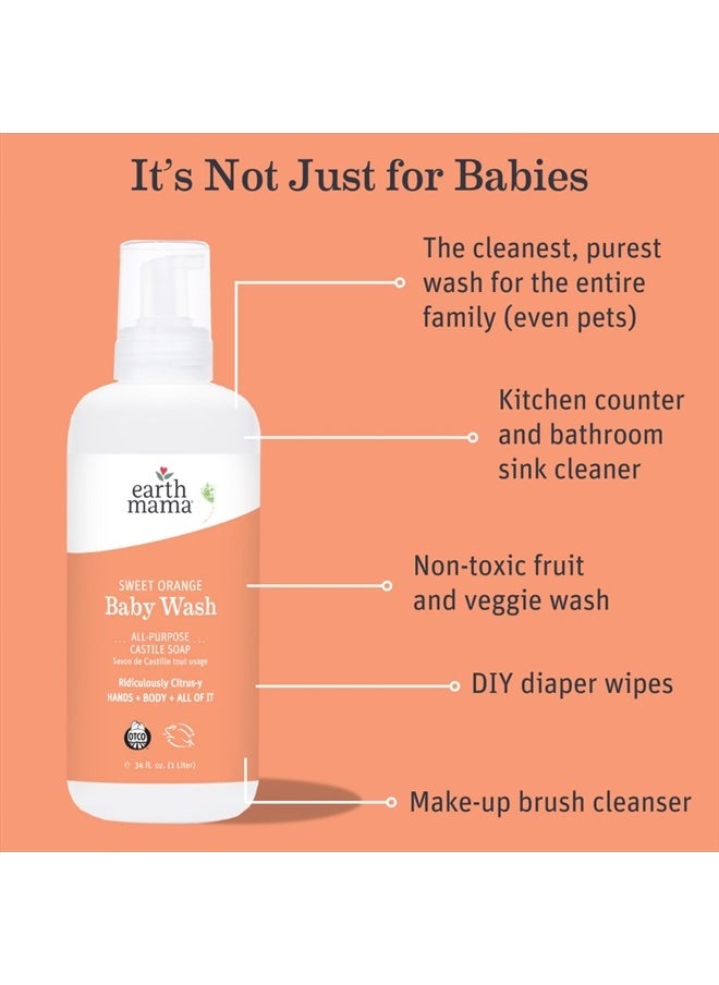 Earth Mama Sweet Orange Baby Wash Liquid Foaming Hand Soap Refill, Organic All Purpose Body Wash for Sensitive Skin, Castile Soap with Coconut Oil, Shea Butter, Calendula, & Aloe, 34 fl oz  - Image 2