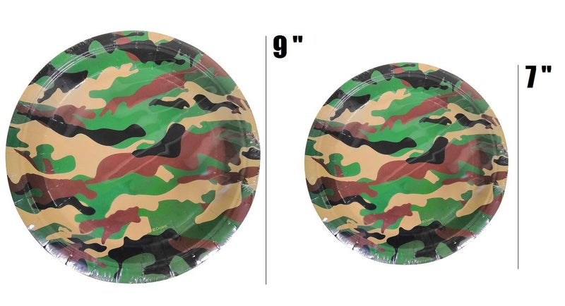 Oojami Serves 30 Complete Party Pack Camouflage Party Supplies 9" Dinner Paper Plates 7" Dessert Paper Plates 12 oz Cups 3 Ply Napkins Camouflage Themed Birthday Party Supplies - Image 3