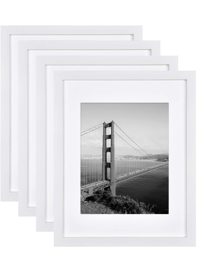 LIMOS 4 Pack 11x14 Picture Frames, Display Pictures 8x10 with Mat or 11x14 Without Mat, Picture Frames Made of Solid Wood for Wall Mounting or Table Top, Mounting Hardware Included 11x14 inch White - Image 1