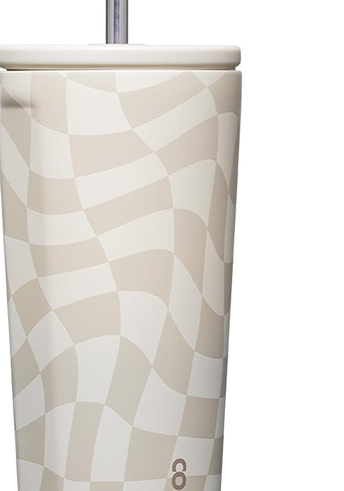 CORKCICLE كوب كوركسيكل البارد مع غطاء وقشة، 24 أونصة بتصميم مربعات متموجة - Image 2