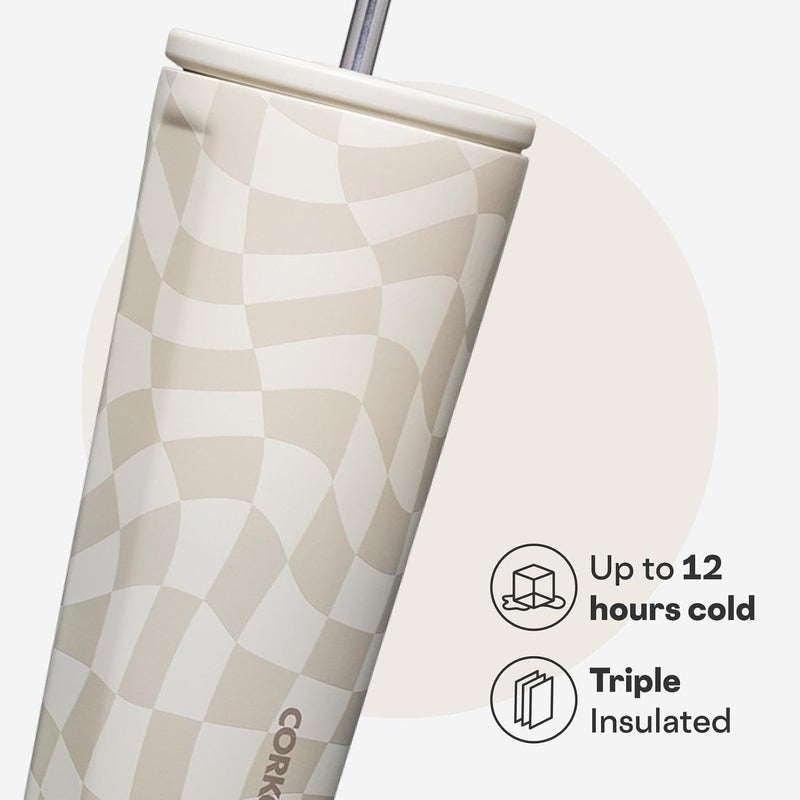 CORKCICLE كوب كوركسيكل البارد مع غطاء وقشة، 24 أونصة بتصميم مربعات متموجة - Image 4