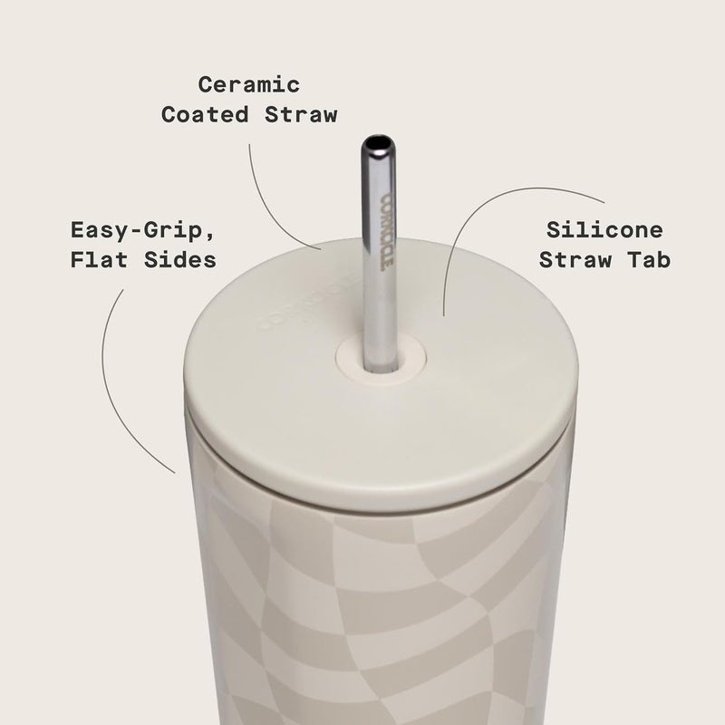 CORKCICLE كوب كوركسيكل البارد مع غطاء وقشة، 24 أونصة بتصميم مربعات متموجة - Image 5