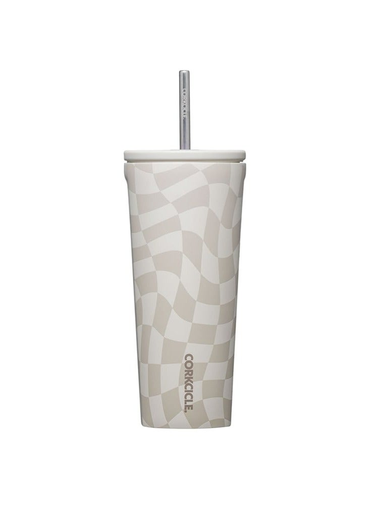 CORKCICLE كوب كوركسيكل البارد مع غطاء وقشة، 24 أونصة بتصميم مربعات متموجة - Image 1