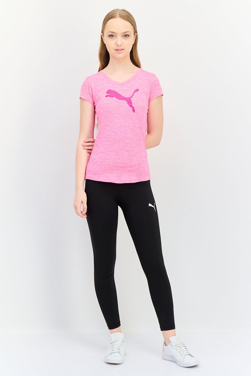 PUMA تي شيرت جري نسائي بقصة ضيقة بشعار العلامة التجارية، وردي داكن - Image 2