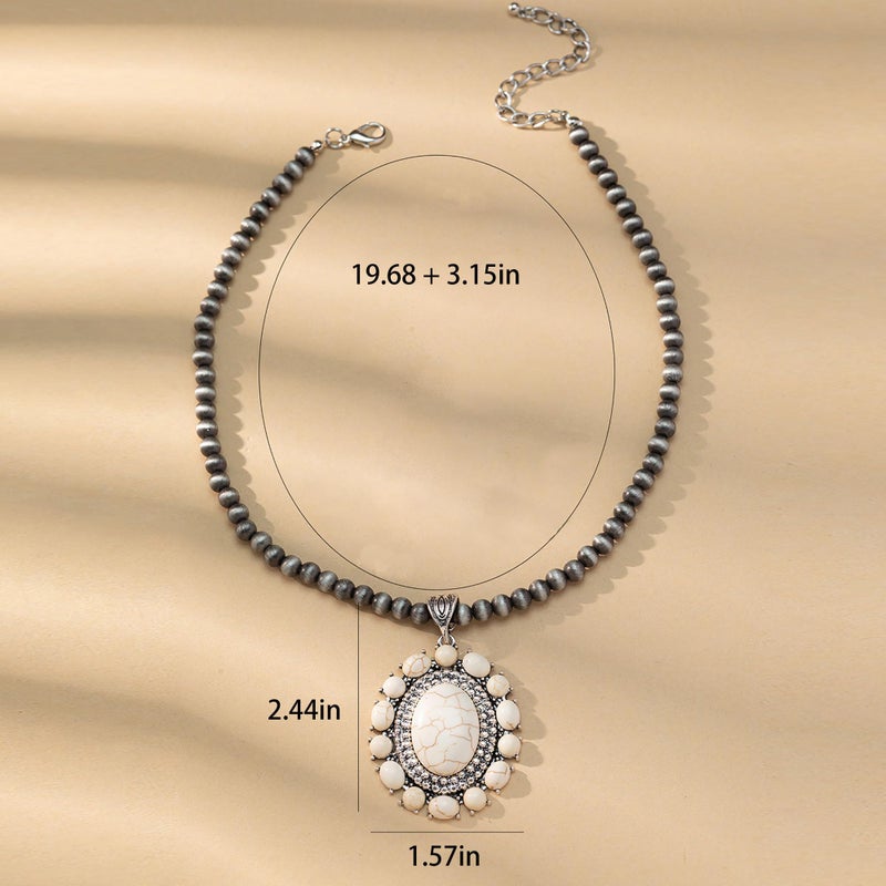 JMScape 4 PCS Western Turquoise Jewelry for Women Boho Vintage Navajo Pearl Necklace Earring Bracelet Ring Set Country Cowgirl Accessories for Gift (A-White) - Image 4