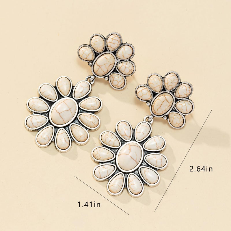 JMScape 4 PCS Western Turquoise Jewelry for Women Boho Vintage Navajo Pearl Necklace Earring Bracelet Ring Set Country Cowgirl Accessories for Gift (A-White) - Image 5