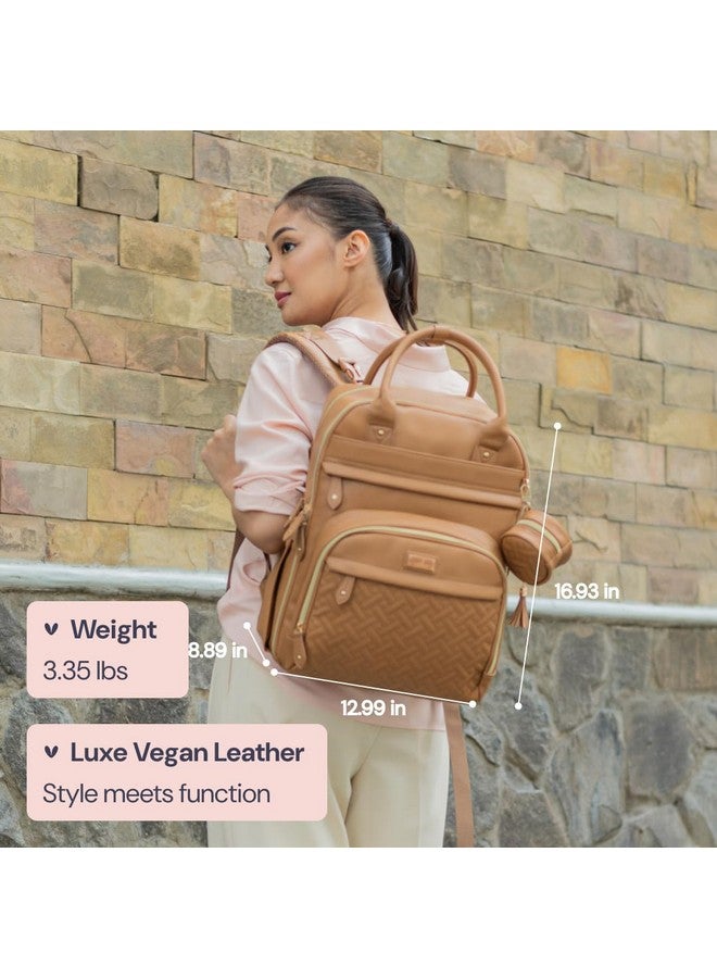 BabbleRoo BabbleRoo Leather Diaper Bag Backpack - Baby Essentials Travel Baby Bag, Multi function, Waterproof, with Changing Pad, Stroller Straps & Pacifier Case - Unisex, Light Brown  - Image 1