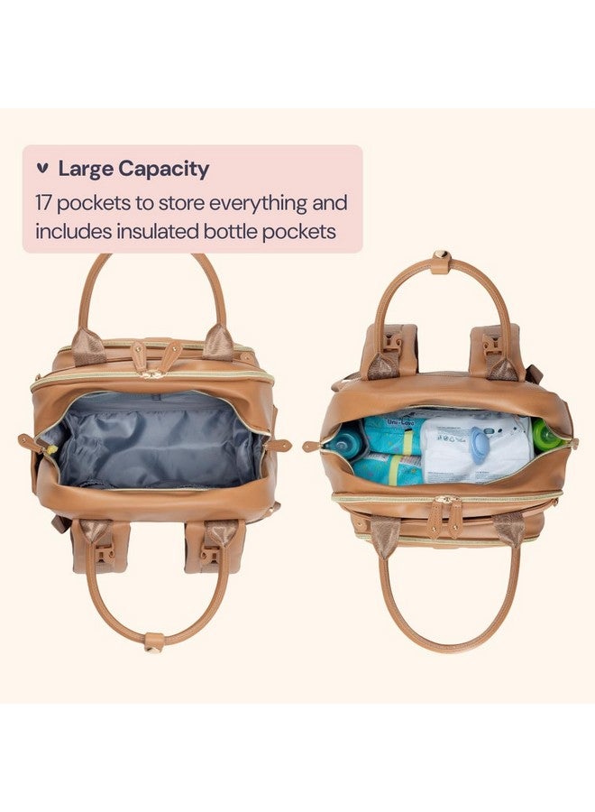 BabbleRoo BabbleRoo Leather Diaper Bag Backpack - Baby Essentials Travel Baby Bag, Multi function, Waterproof, with Changing Pad, Stroller Straps & Pacifier Case - Unisex, Light Brown  - Image 2