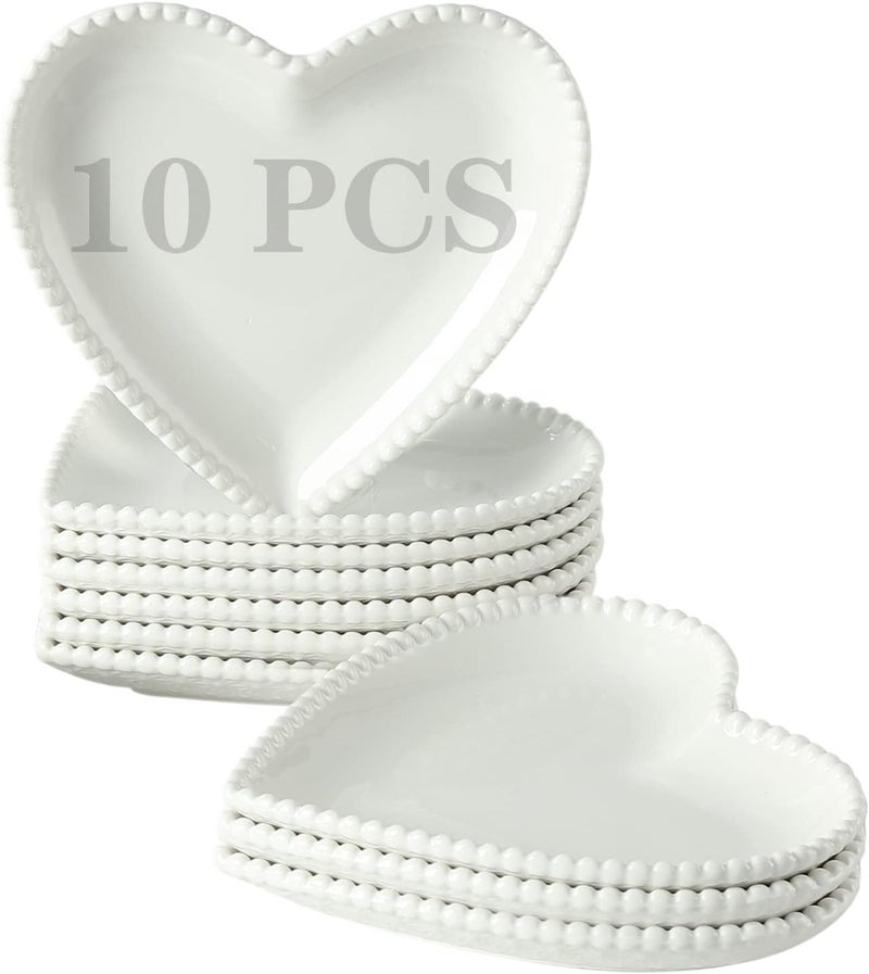 BABALIU 63 Inch Porcelain Appetizer Plates Set of 10 Heart Shape Small Dinner Plates White Dessert Salad Plates Serving Dishes for Cake Snack Ice Cream Waffles Microwave Oven Dishwasher Safe - Image 1