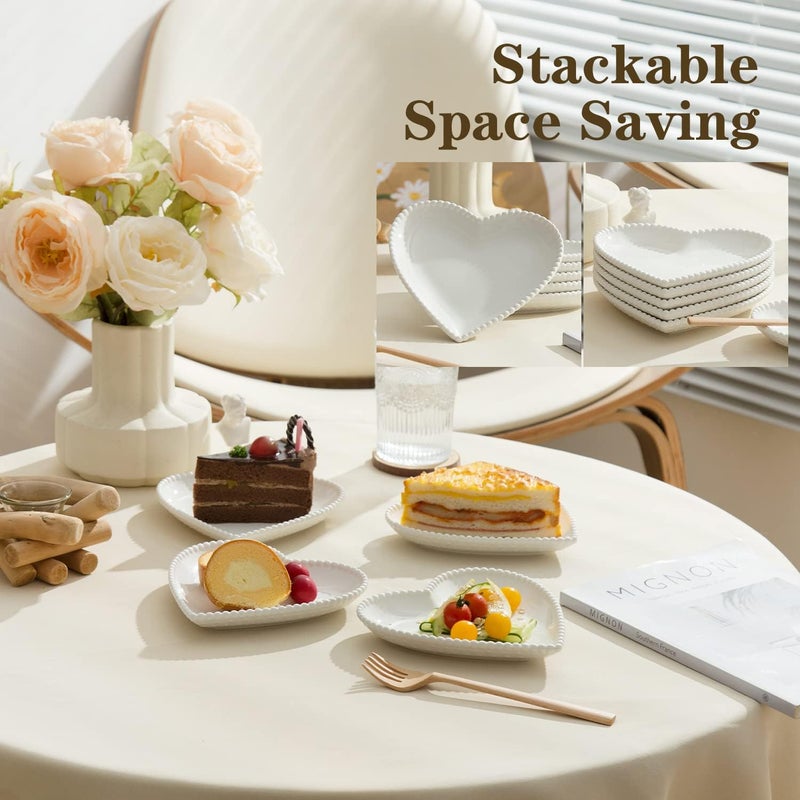 BABALIU 63 Inch Porcelain Appetizer Plates Set of 10 Heart Shape Small Dinner Plates White Dessert Salad Plates Serving Dishes for Cake Snack Ice Cream Waffles Microwave Oven Dishwasher Safe - Image 5
