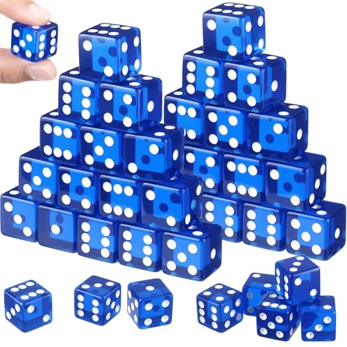 Seenelling 36 Pcs 19 mm Casino Style Craps Dice Sets Acrylic D6 Dice Square WRounded Edge for Casino Craps Table Games and Board GamesTransparent Blue - Image 1