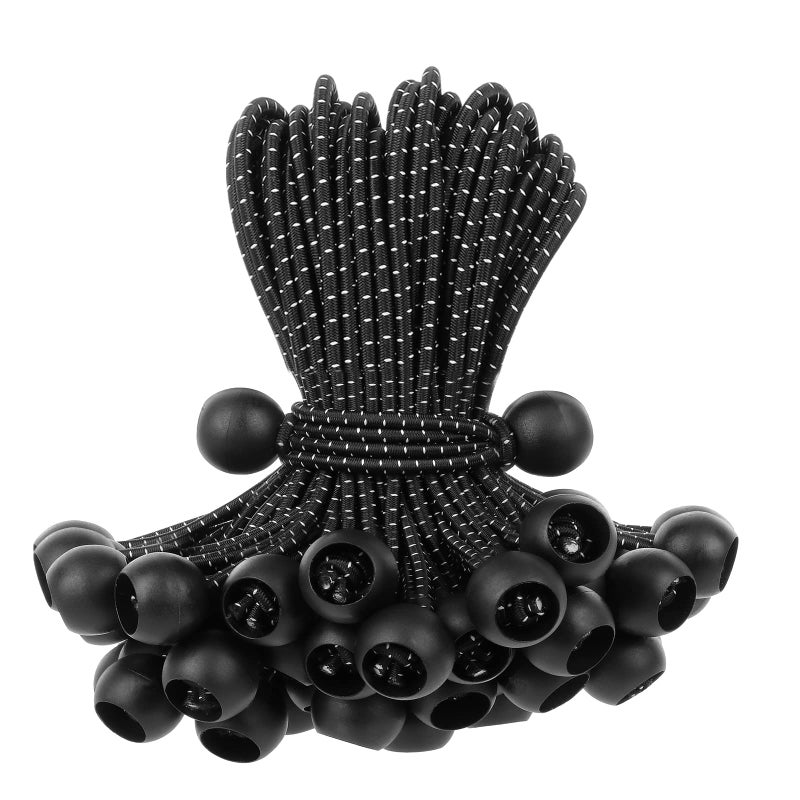Kinzomor Bungee Cords with Balls 50 PCS Ball Bungee Cords 4 Inch Heavy Duty Elastic Cord Ball Bungee Canopy Tie Downs Tarp Bungee with Balls for Camping ShelterCargoTent Poles UV Resistant