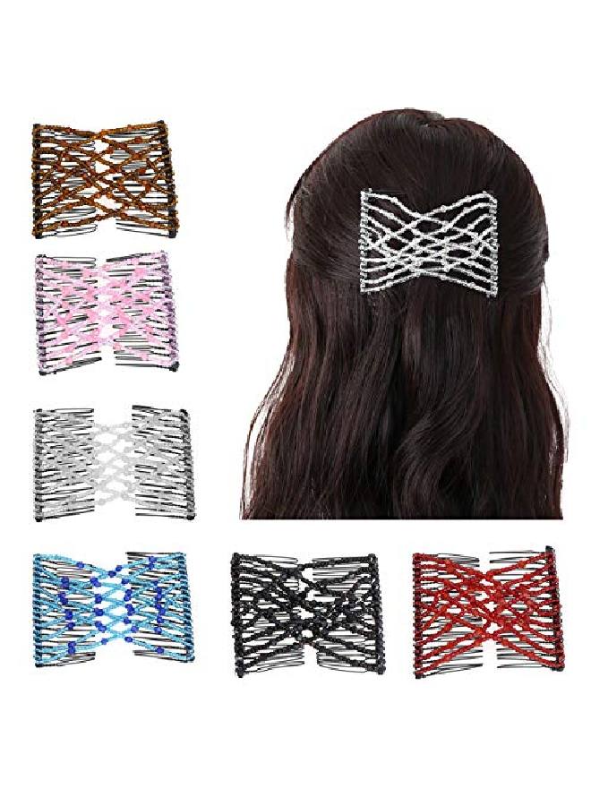 CCbeauty 6 Pcs Magic Hair Comb Elastic Beaded Hair Clips Women Decorative Accessoriesbride Double Slides Stretching Hairpins Combs For Ladies Girls Popular Hairstyles - Image 1