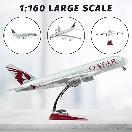 Lose Fun Park 1:160 Scale Large Model Airplane Qatar A380 Plane Models Diecast Airplanes with LED Light for Collection or Gift - Image 4