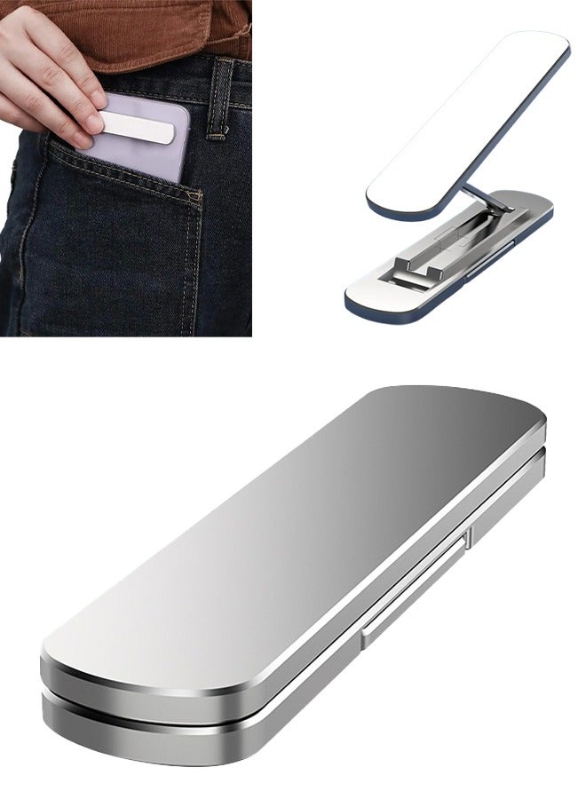Ultra-thin Aluminum Alloy Cell Phone Kickstand with 360° Rotation, Portable Mini Mobile Phone Holder with Stable Non-slip Protective Adhesive, Ideal for Travel, Business Trip and Office, Silver - Image 1