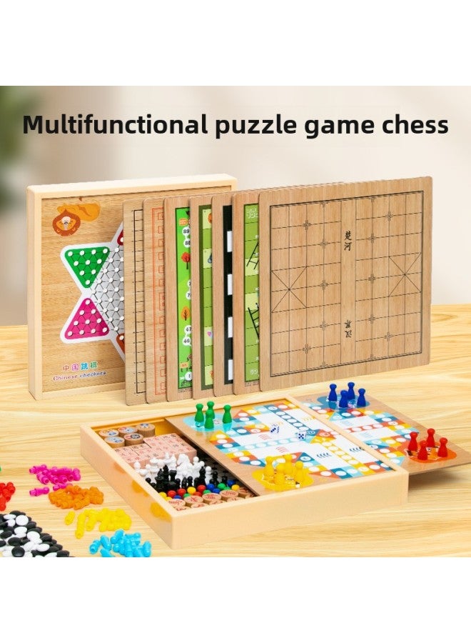 Xiao Mu Yi Children's Educational Checkers Colosseum Chess Multifunctional Chess Table Game Wooden All-in-One-Color:Xmy-top Version (fly + Five + Jump + Elephant + Snake + Bucket + Pop + Army)  - Image 2