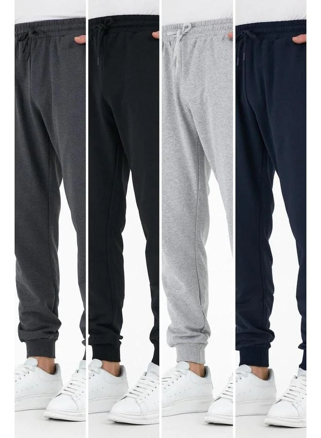 Mmetalic Multicolored 4-Pack Men's Sweatpants with Label, Back and Side Pockets, Regular Fit