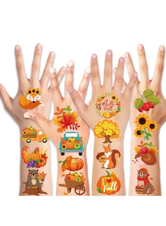 HOWAF 96 Pieces Fall Temporary Tattoos, 48 Styles Autumn Harvest Temporary Tattoos Stickers for Kids, Thanksgiving Fake Tattoos with turkeys, owls, squirrels, pumpkins, maple leaves design for Happy F - Image 2