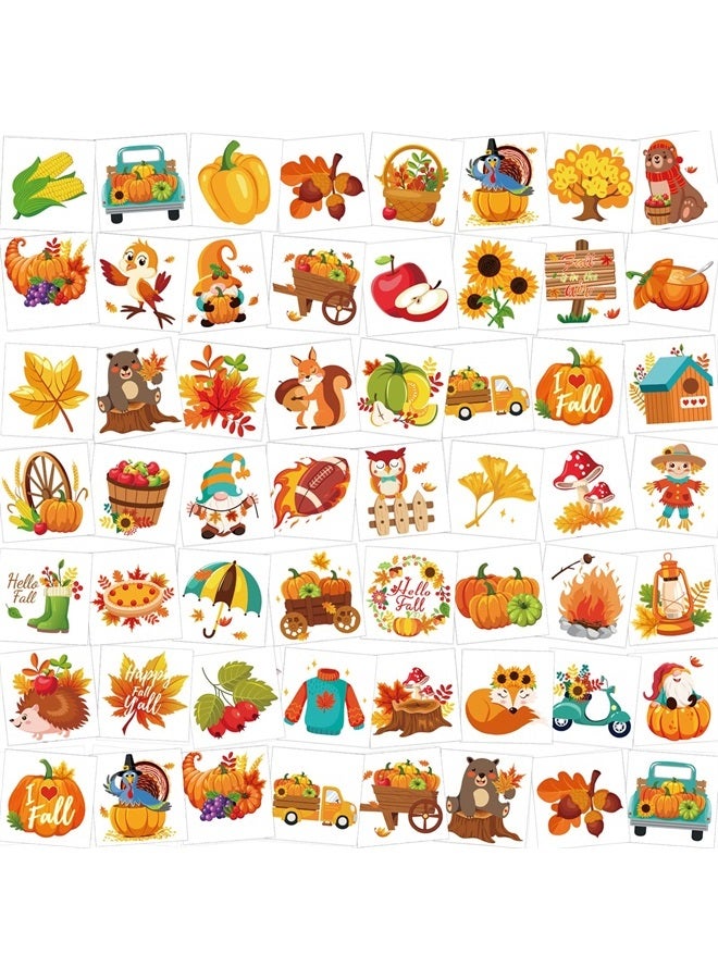 HOWAF 96 Pieces Fall Temporary Tattoos, 48 Styles Autumn Harvest Temporary Tattoos Stickers for Kids, Thanksgiving Fake Tattoos with turkeys, owls, squirrels, pumpkins, maple leaves design for Happy F - Image 1