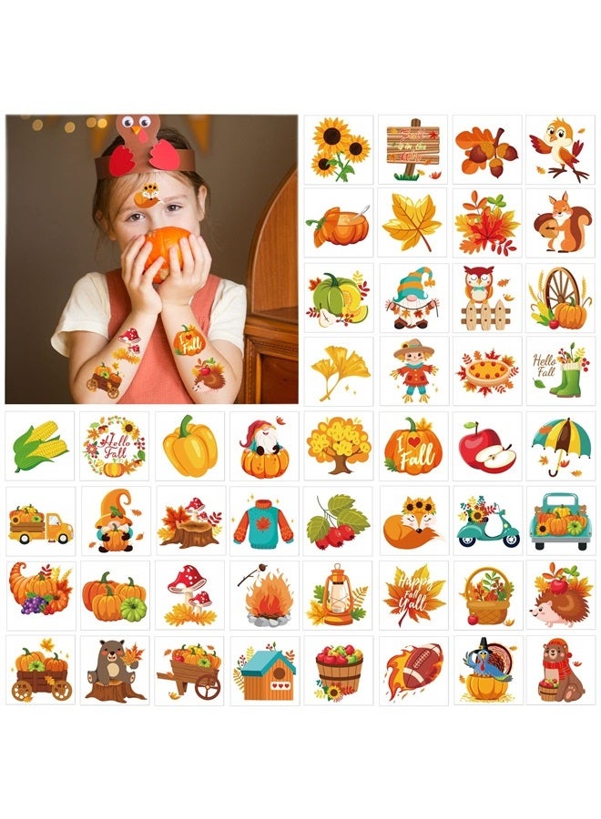HOWAF 96 Pieces Fall Temporary Tattoos, 48 Styles Autumn Harvest Temporary Tattoos Stickers for Kids, Thanksgiving Fake Tattoos with turkeys, owls, squirrels, pumpkins, maple leaves design for Happy F - Image 3