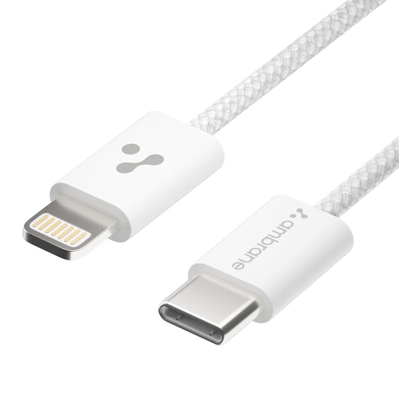 AMBRANE كابل Type-C إلى Lightning، كابل شحن سريع 22.5 واط متوافق مع iPhone 14، 13، 12، 11، X، 8، 7، 6، 5، Pro، Max، iPad، Macbook، iMac، AirPods، يدعم CarPlay، 1.2م (ABTL-Q12، أبيض) - Image 1