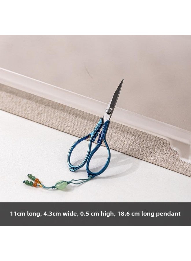 Two One Stainless Steel Tea Scissors Retro Rock Tea Tieguanyin Tea Bag Small Scissors Chinese Tea Art Tea Ceremony Accessories-Color:Blue+pendant  - Image 1