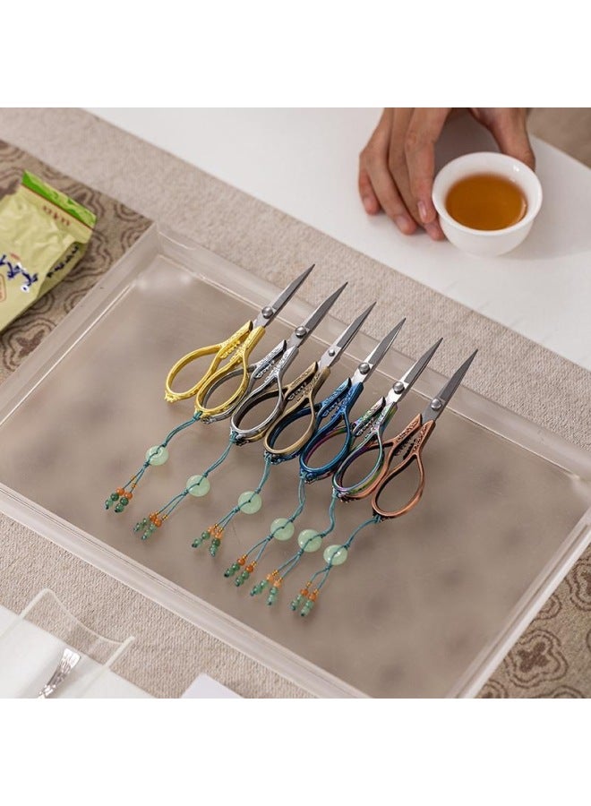Two One Stainless Steel Tea Scissors Retro Rock Tea Tieguanyin Tea Bag Small Scissors Chinese Tea Art Tea Ceremony Accessories-Color:Blue+pendant  - Image 5