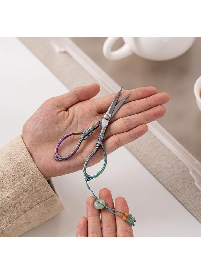 Two One Stainless Steel Tea Scissors Retro Rock Tea Tieguanyin Tea Bag Small Scissors Chinese Tea Art Tea Ceremony Accessories-Color:Blue+pendant  - Image 2