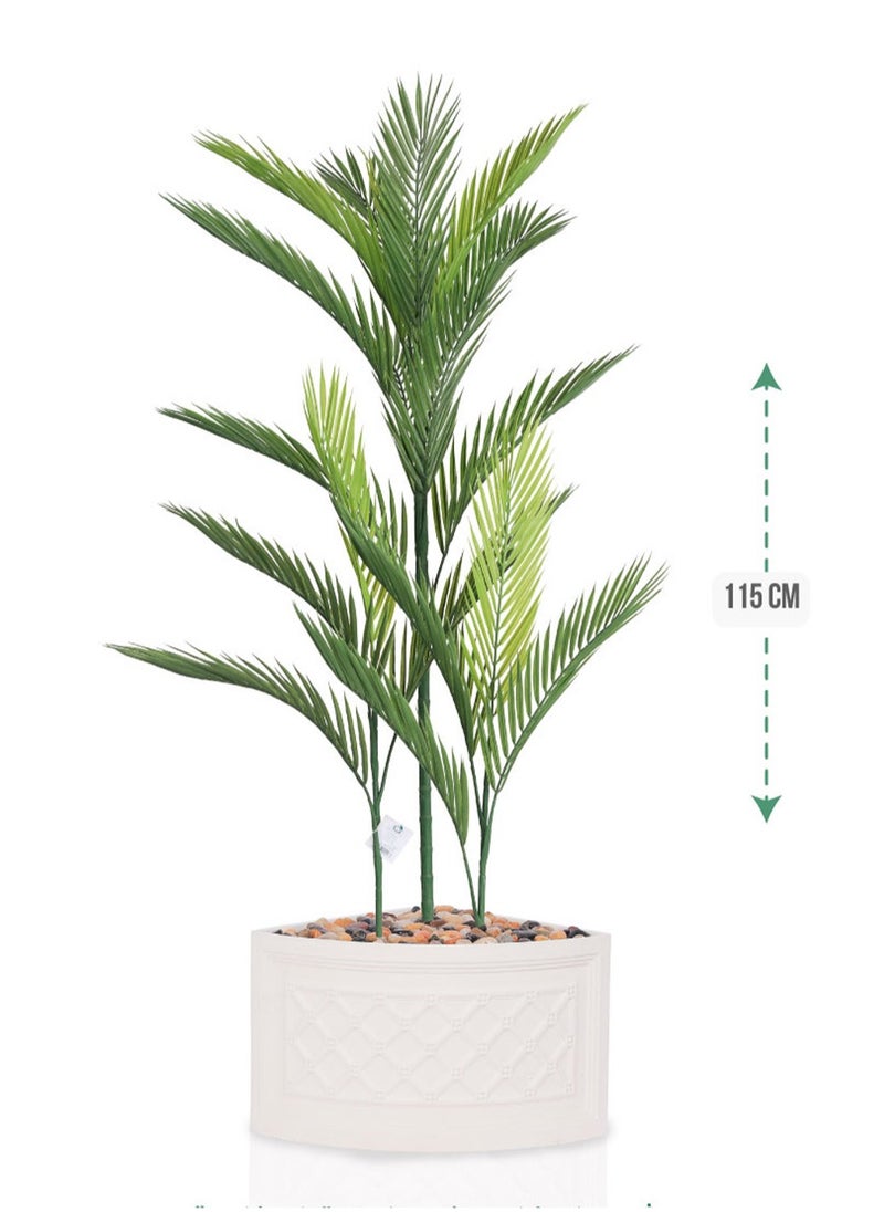 Alrassi 115 cm Artificial Areca Palm Tree with Realistic Natural Look – Comes in a Stylish White Corner Pot for Decorating Indoor Spaces  - Image 2