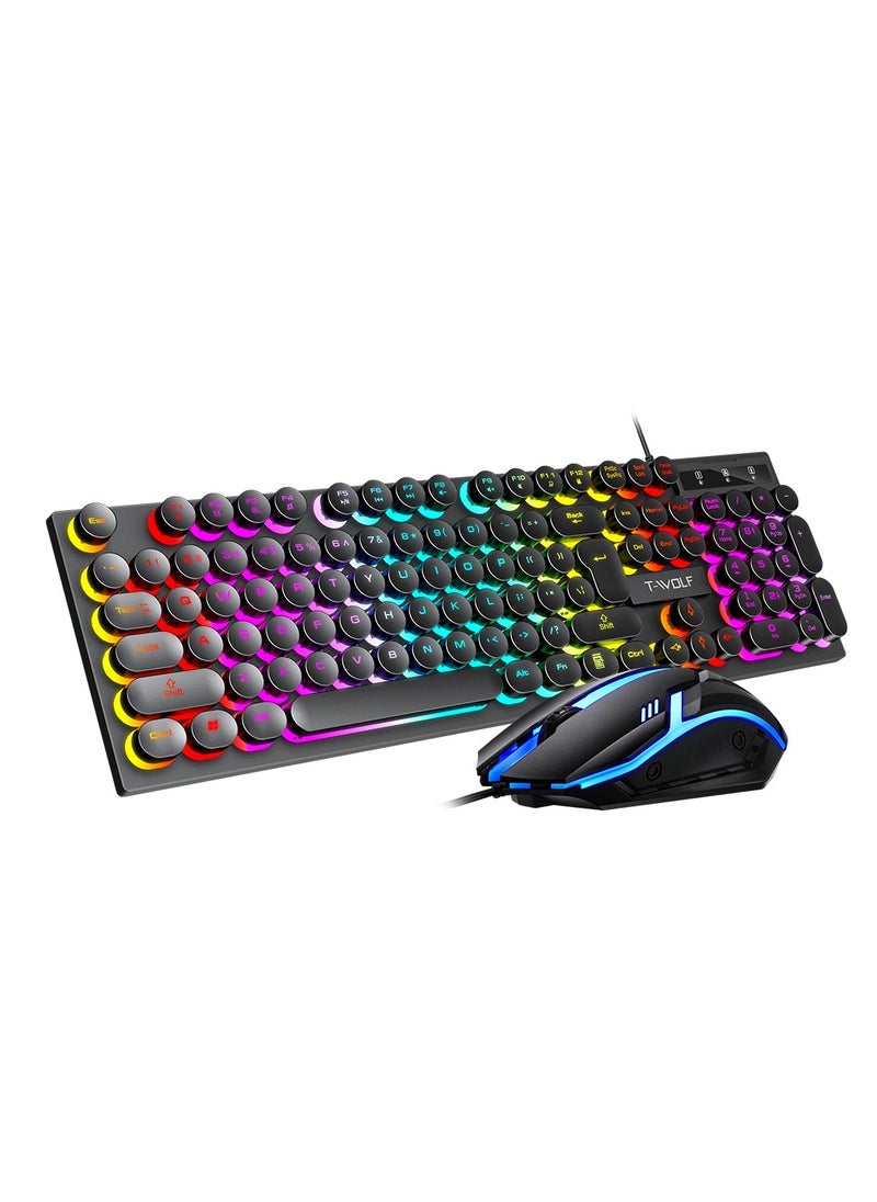 T-WOLF - 104-Key RGB Punk Backlit Keyboard & Mouse Combo, Mechanical Feel Gaming Keyboards with Retro Floating Keycaps, 1000DPI Ergonomic Mouse for PC Gamers - Image 1