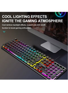 T-WOLF 104-Key RGB Punk Backlit Keyboard & Mouse Combo, Mechanical Feel Gaming Keyboards with Retro Floating Keycaps, 1000DPI Ergonomic Mouse for PC Gamers  - Image 2