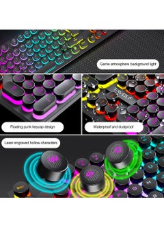 T-WOLF 104-Key RGB Punk Backlit Keyboard & Mouse Combo, Mechanical Feel Gaming Keyboards with Retro Floating Keycaps, 1000DPI Ergonomic Mouse for PC Gamers  - Image 3