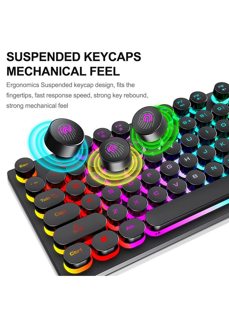 T-WOLF - 104-Key RGB Punk Backlit Keyboard & Mouse Combo, Mechanical Feel Gaming Keyboards with Retro Floating Keycaps, 1000DPI Ergonomic Mouse for PC Gamers - Image 1