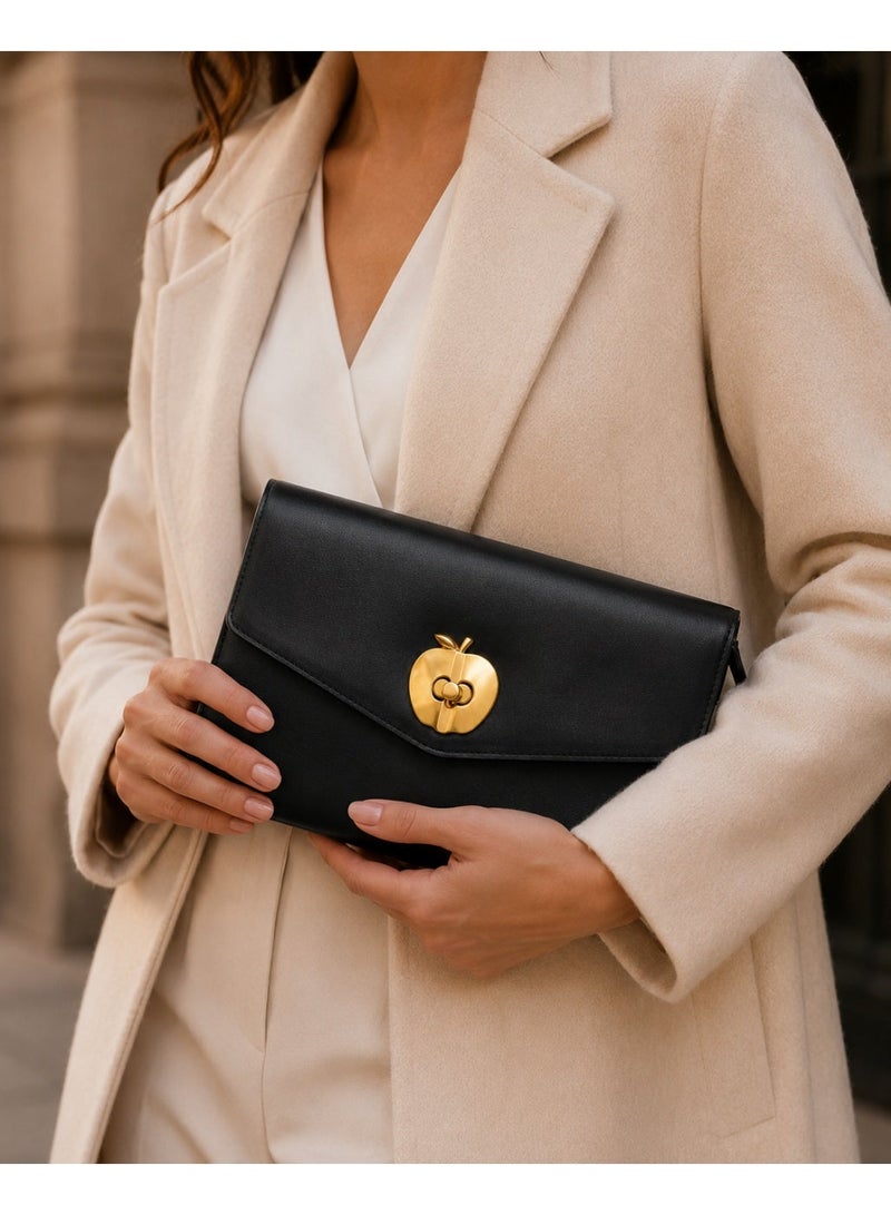 zoba Women's 2-in-1 clutch and crossbody bag in black, made of faux leather with a luxurious pattern and a gold clasp, suitable for outings, evenings out, and everyday use. - Image 1
