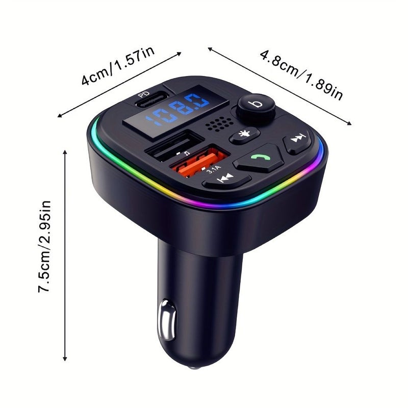 Black Car Charger FM Transmitter Wireless Hands Free Call AUX Audio Hi Fi Lossless Sound Quality MP3 Broadcast Type C PD30W Dual USB Fast Charger Without Battery - Image 2