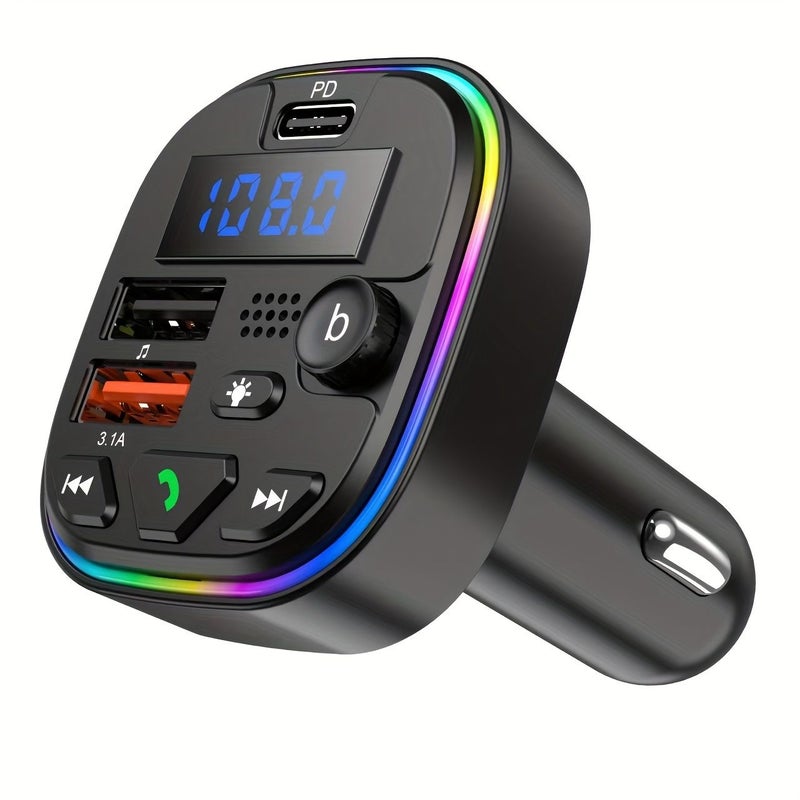 Black Car Charger FM Transmitter Wireless Hands Free Call AUX Audio Hi Fi Lossless Sound Quality MP3 Broadcast Type C PD30W Dual USB Fast Charger Without Battery - Image 1
