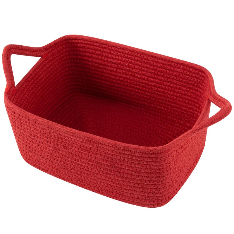 OIAHOMY Woven Basket, Gift Basket Empty with Gift Bags and Ribbons, Rope Baskets for Baby Showers, Storage Baskets with Handles for Nursery, Pet Toy Organizer - Red - Image 1