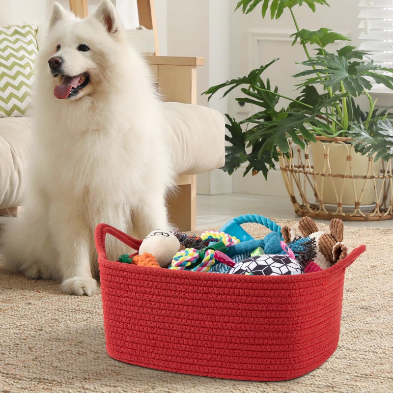 OIAHOMY Woven Basket, Gift Basket Empty with Gift Bags and Ribbons, Rope Baskets for Baby Showers, Storage Baskets with Handles for Nursery, Pet Toy Organizer - Red - Image 5