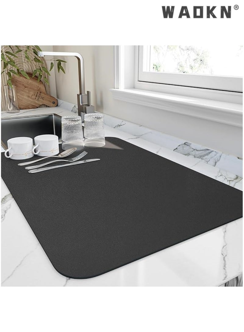 WAOKN Kitchen Counter Dish Drying Mat, Heat Resistant Drain Mat with Non-Slip Rubber Backing, Hide Stains Kitchen Super Absorbent Drain Mat, Easy to Clean Dish Rack Mat, Black - Image 1