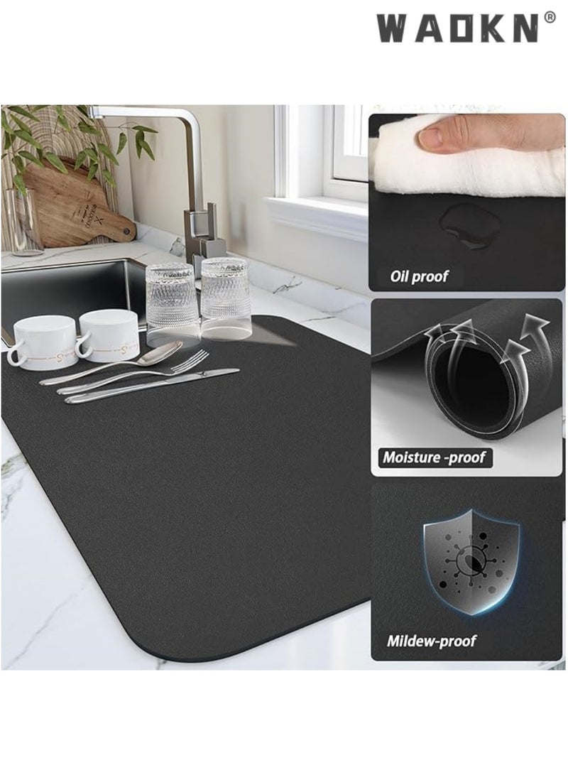 WAOKN Kitchen Counter Dish Drying Mat, Heat Resistant Drain Mat with Non-Slip Rubber Backing, Hide Stains Kitchen Super Absorbent Drain Mat, Easy to Clean Dish Rack Mat, Black - Image 3